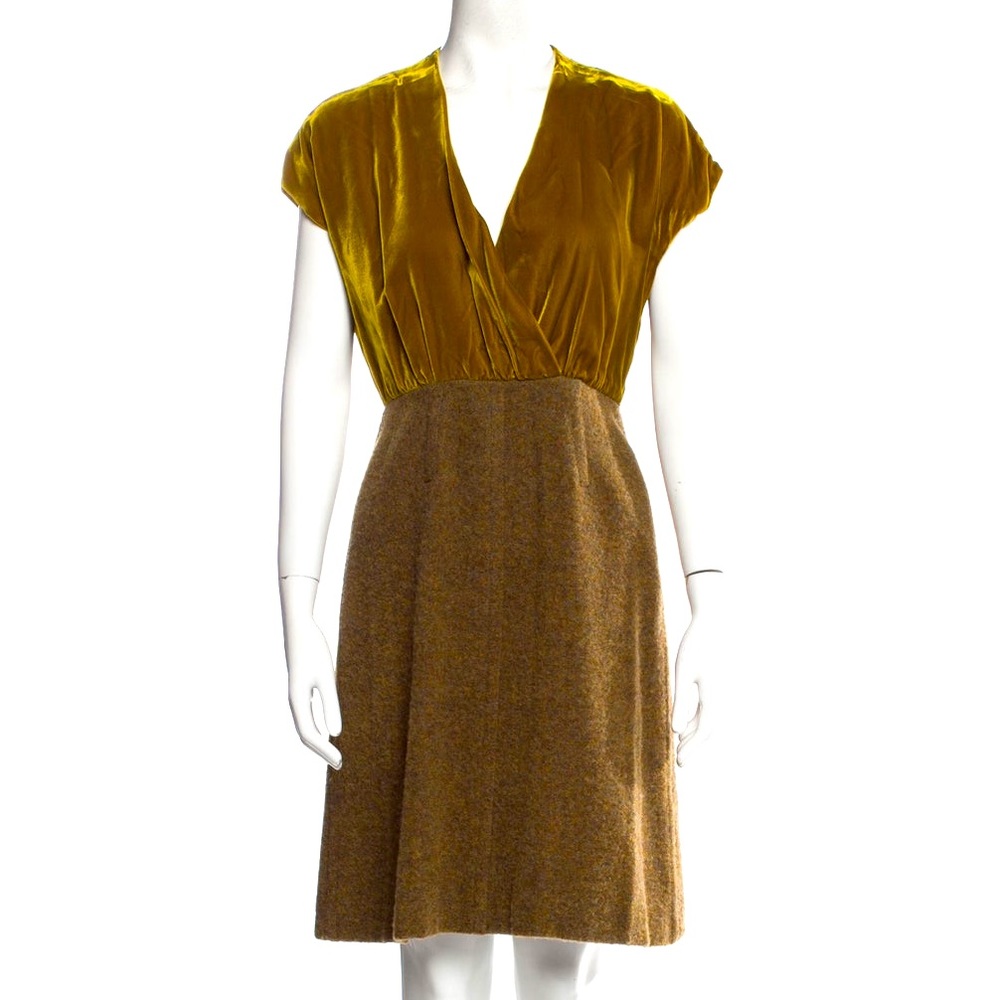 PRADA Olive Green Velvet + Wool runway dress size M